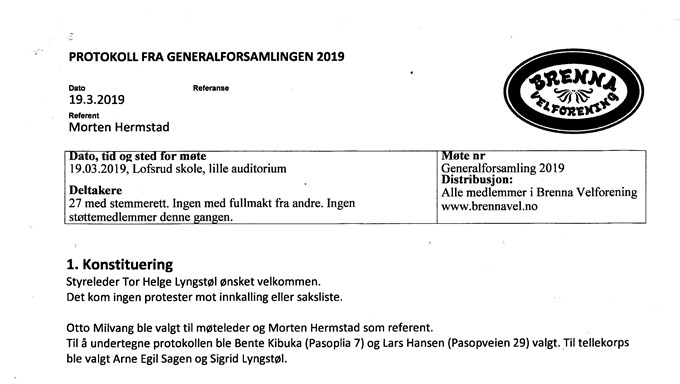 Les protokollen fra generalforsamlingen 19/3